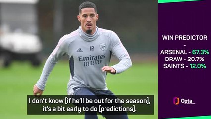 Saliba recovery 'not as quick' as Arteta would like