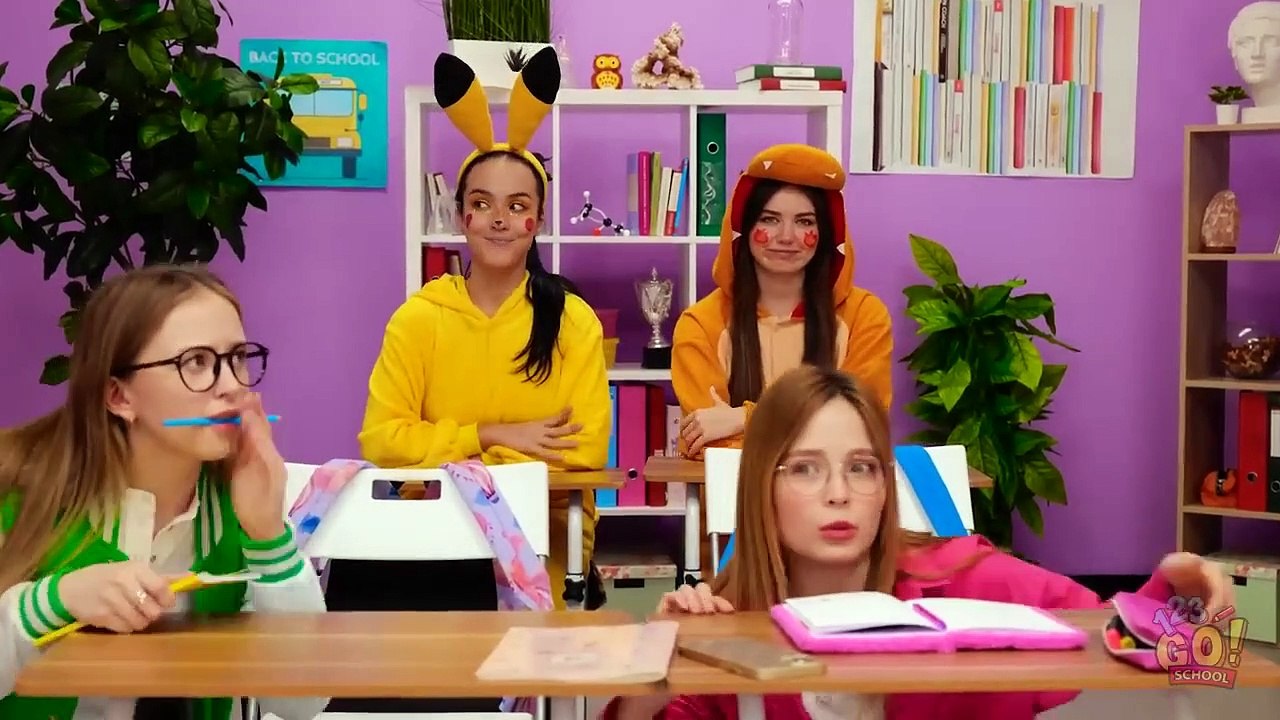 POKEMONS IN REAL SCHOOL - How Does a Pokemons Sneak Food Into SCHOOL & CINEMA- By 123GO! SCHOOl