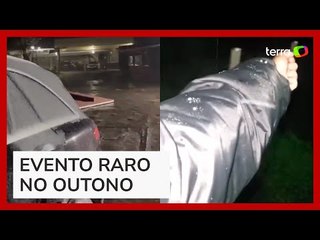 Moradores registram neve e chuva congelada em Santa Catarina