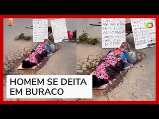 Homem se ‘sepulta’ em buraco para protestar no interior de Minas Gerais