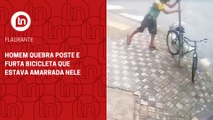 Vídeo: homem quebra poste e furta bicicleta que estava amarrada nele