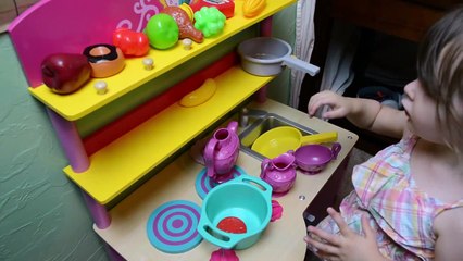 Funny Baby Girl Emily Shows Her Daddy How to Cook! Toy Kitchen Featuring Disney Princess Toys