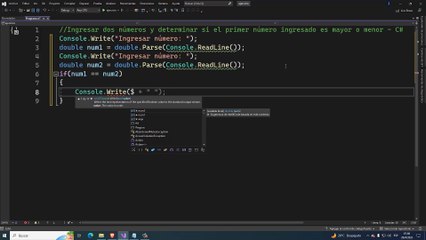 Ingresar dos números y determinar si el primer número ingresado es mayor o menor en C#