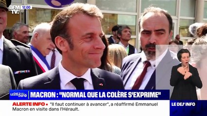 Déplacement agité d'Emmanuel Macron à Ganges (Hérault) peu après la promulgation de la réforme des retraites