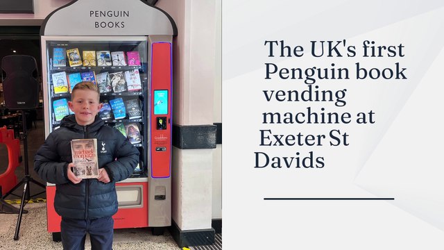 The UK's first Penguin book vending machine is unveiled by Sir Michael Morpurgo and his wife, Clare