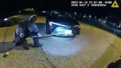 Moment bobcat wrestled from car grille after getting stuck in vehicle