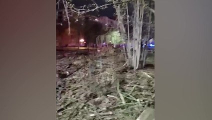 Aftermath of explosion as Russian warplane accidentally fires into city near Ukraine