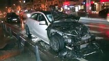Şişli’de bir otomobil alev alev yandı