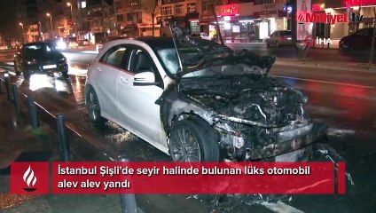 Şişli’de bir otomobil alev alev yandı