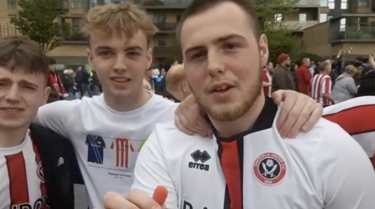 Blades fans enjoying the atmosphere on Wembley Way ahead of the Semi-Final clash with Man City