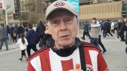 Blades fans reaction after the defeat to Manchester City in the FA Cup Semi-Final at Wembley.