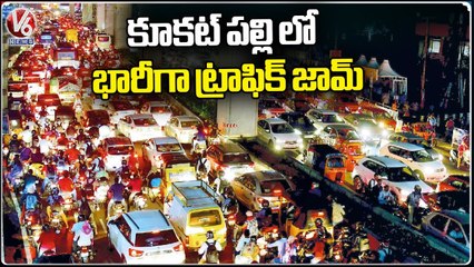 Huge Traffic Jam At Kukatpally Y - junction | Hyderabad | V6 News