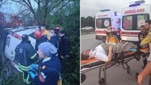 Bayram tatili için yola çıkan minibüs TEM'de şarampole devrildi! Akraba olan 13 yolcu yaralandı