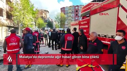 Malatya'da ağır hasarlı bir bina çöktü
