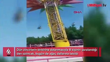 Lunaparkta dev salıncak ağaç dallarına takıldı: 8 yaralı