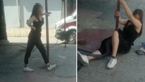 Sokakta garip hareketler yapan uyuşturucu bağımlısı genç kız, görenlerin içini sızlattı