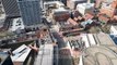 Birds eye view of Black Sabbath Bench on Broad Street in Birmingham