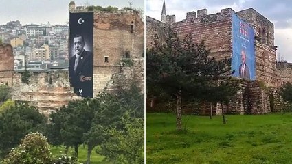 Cumhurbaşkanı Erdoğan'ın İstanbul surlarına asılan pankartı kaldırıldı