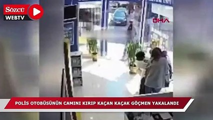 Download Video: İstanbul'da polis otobüsünün camını kırıp kaçan kaçak göçmen yakalandı