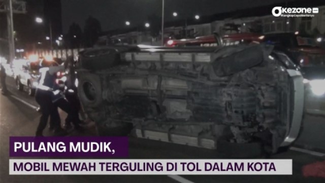 Pulang Mudik, Mobil Mewah Terguling di Tol Dalam Kota Arah Tangerang - Merak