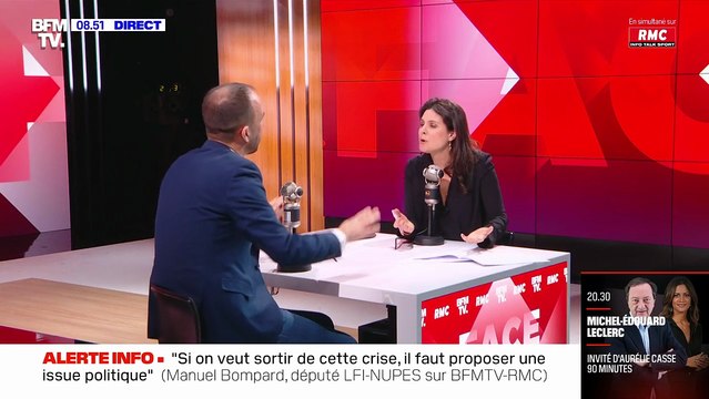 Le ton est très vite monté entre Apolline de Malherbe et son invité Manuel Bompard dans Face à Face sur BFMTV