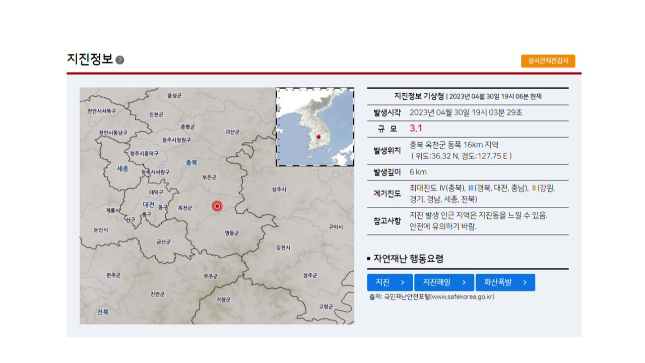 충북 옥천 동쪽에서 규모 3.1 지진 발생...피해 접수 없어 / YTN