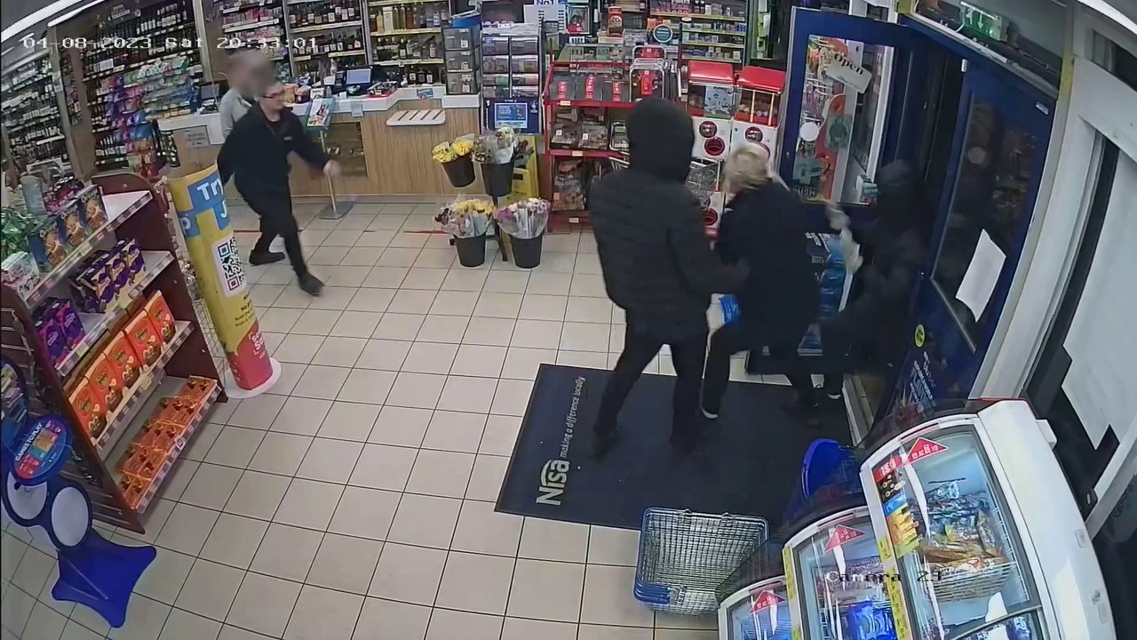 Watch moment shopkeeper tackles attempted robber and "smacks him in the gob"
