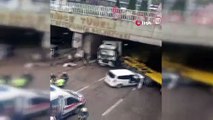 Tünel girişinde kaza yapan tır makasladı, trafik felç oldu