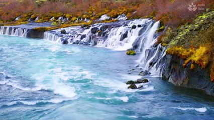 Soothing Sounds of Hraunfossar Waterfall - A Relaxing One Hour Video