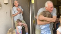 Grandpa Tries But Fails To Hide Emotions When Grandkids Surprise Him After Three Years Apart | Happily TV