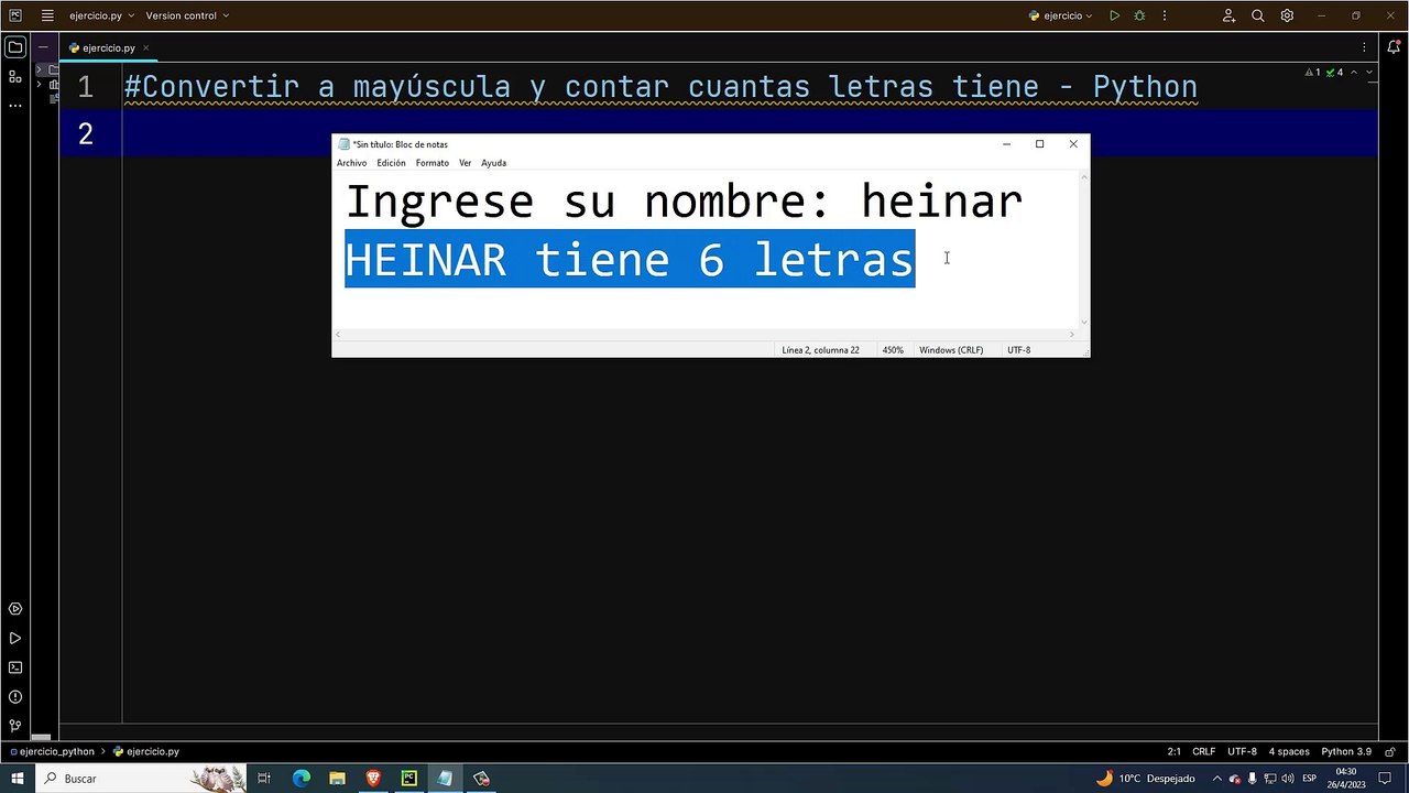 Convertir a mayúscula y contar cuantas letras tiene en Python - Vídeo ...