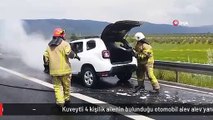 Kuveytli 4 kişilik ailenin bulunduğu otomobil alev alev yandı