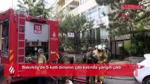 Bakırköy'de 5 katlı binanın çatısı alev alev yandı
