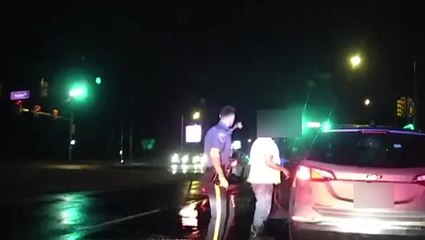 Moment police officer struck in hit-and-run while helping motorist