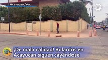 ¡De mala calidad! Bolardos en Acayucan siguen cayéndose