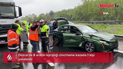 Düzce'de 8 aracın karıştığı zincirleme kazada 1 kişi yaralandı