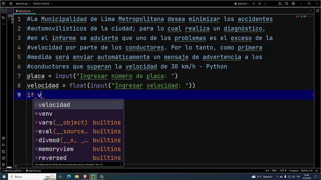 La Municipalidad de Lima Metropolitana desea minimizar los accidentes automovilísticos de la ciudad; para lo cual realiza un diagnóstico, en el informe se advierte que uno de los problemas es el exceso de la velocidad por parte de los... en Python