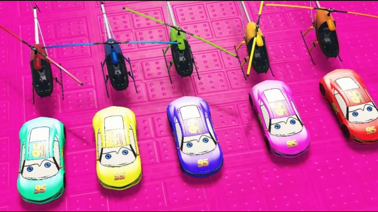 COLOUR SPIDERMAN JUMPING WITH COLOUR BIKE AND MCQUEEN CARS