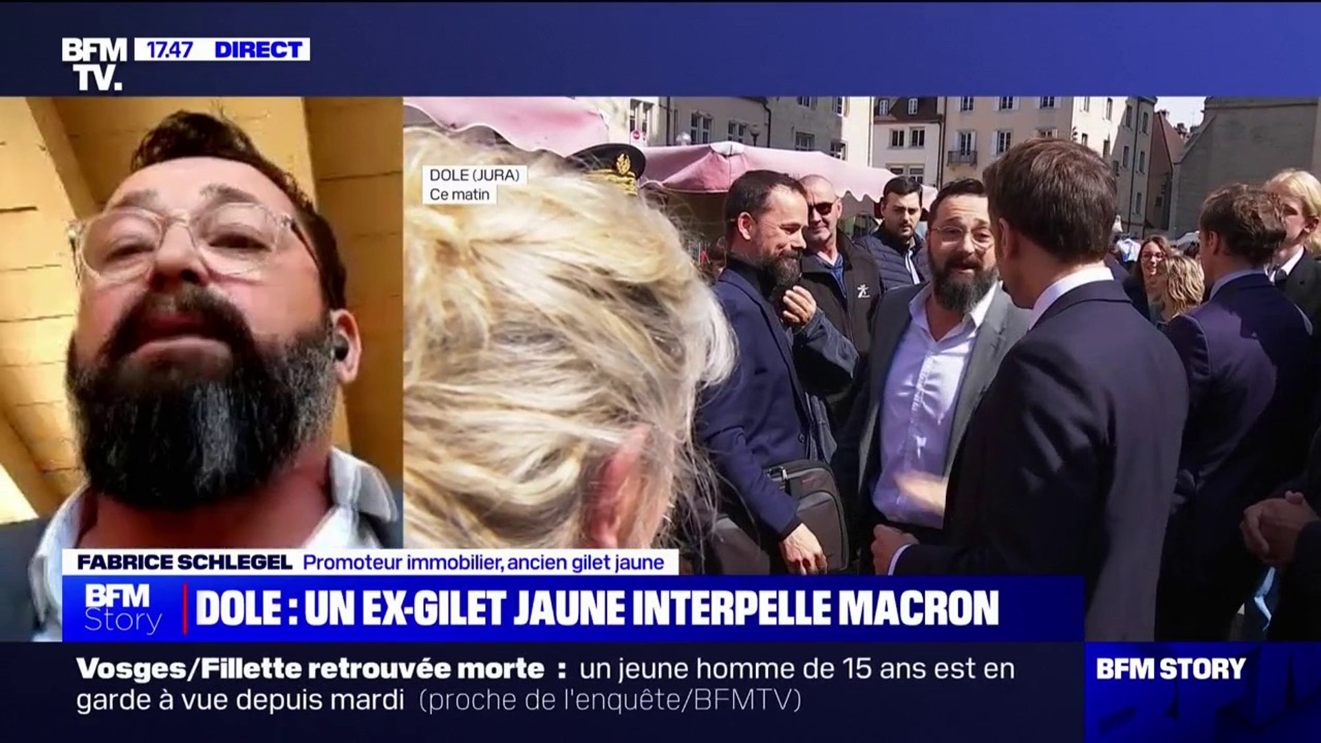 C'est une espèce de thérapie, ça évite d'être aigri", Fabrice Schlegel, ex-gilet  jaune, a interpellé Emmanuel Macron à Dole - Vidéo Dailymotion