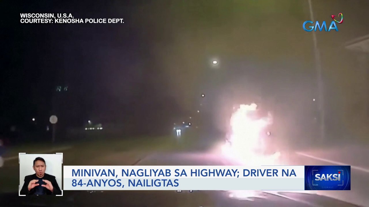 Minivan, nagliyab sa highway; driver na 84-anyos, nailigtas | Saksi