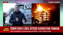 İzmir'in tüm noktalarından görünen yangın! İtfaiye dev sitedeki yangın için seferber oldu