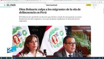 Medios extranjeros señalan que Dina Boluarte atribuye actos delincuenciales a migrantes