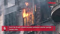 İzmir’de 8 katlı sitede yeniden yükselen alevler paniğe neden oldu