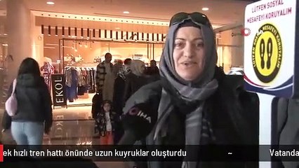 下载视频: Vatandaşlar yeni açılan Ankara-Sivas yüksek hızlı tren hattı önünde uzun kuyruklar oluşturdu