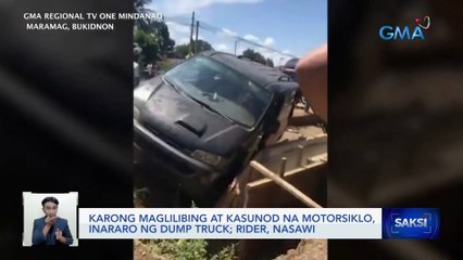 Karong maglilibing at kasunod na motorsiklo, inararo ng dump truck; Rider, nasawi | Saksi