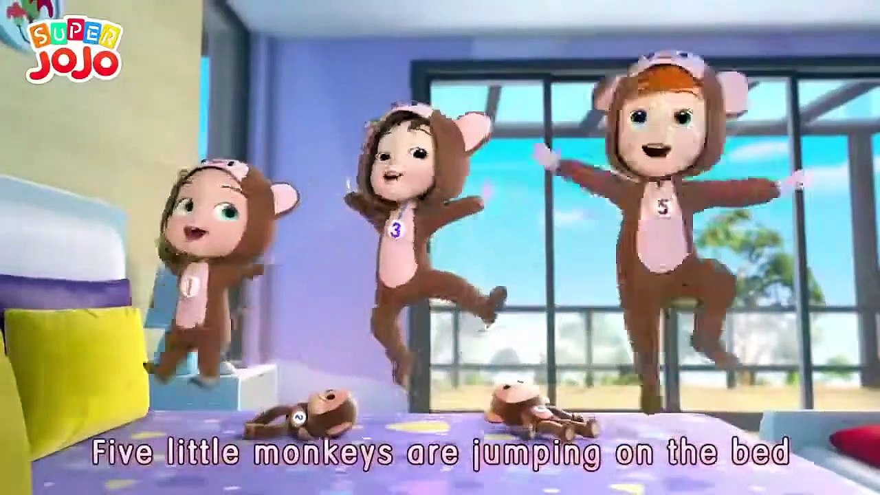 Five Little Monkeys Jumping on the Bed _ Number Song _ Super JoJo Nursery Rhymes & Kids Songs