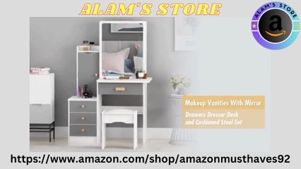 Download Video: FAMAPY Vanity Desk with Mirror and Lights and Drawers, Vanity Mirror with Lights Desk and Chair, Wood Makeup Vani_21422841