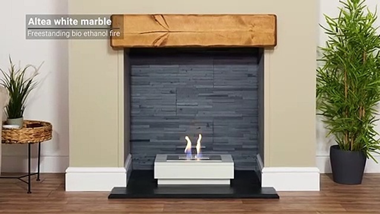 Acantha Altea White Marble Freestanding Bio Ethanol Fire