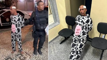 Homem vestido de vaca entra em confusão e é agredido em Copacabana