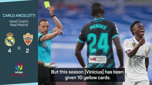 Ancelotti sympathetic after Vinicius booked for dissent in Real win over Almeria